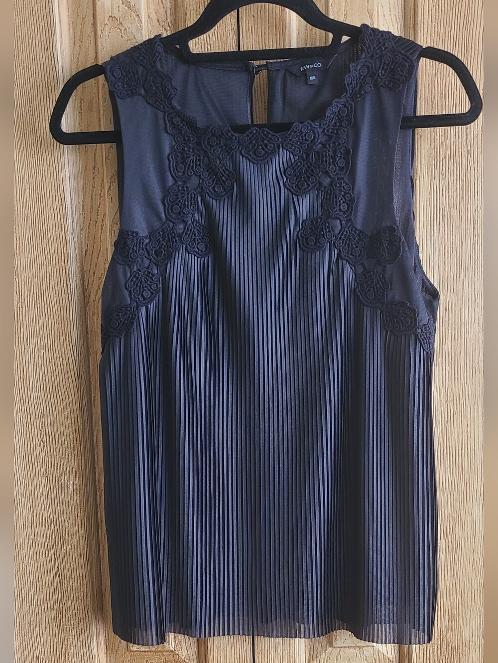 RW&CO. Black  Pleated A-Line Tank Skirt with Lace Accents